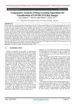 Comparative Analysis of Deep Learning Algorithms for Classification of
  COVID-19 X-Ray Images