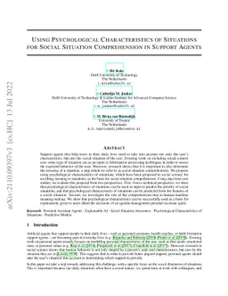 Using Psychological Characteristics of Situations for Social Situation
  Comprehension in Support Agents