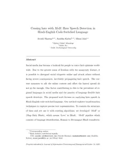 Ceasing hate withMoH: Hate Speech Detection in Hindi-English
  Code-Switched Language