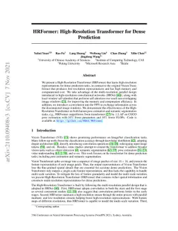 HRFormer: High-Resolution Transformer for Dense Prediction
