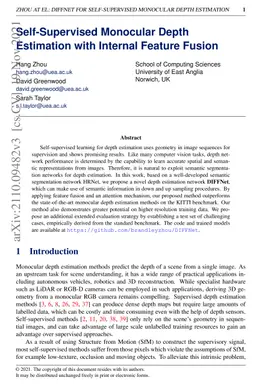 Self-Supervised Monocular Depth Estimation with Internal Feature Fusion