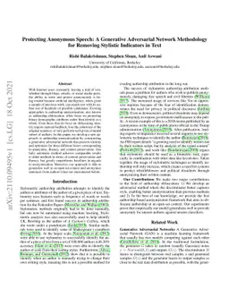 Protecting Anonymous Speech: A Generative Adversarial Network
  Methodology for Removing Stylistic Indicators in Text