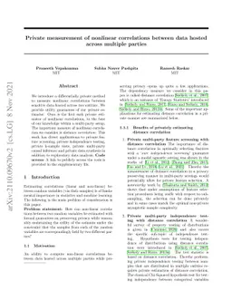Private measurement of nonlinear correlations between data hosted across
  multiple parties