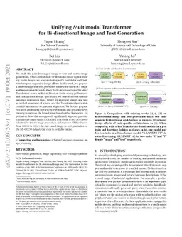 Unifying Multimodal Transformer for Bi-directional Image and Text
  Generation