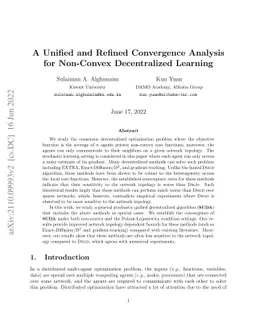 A Unified and Refined Convergence Analysis for Non-Convex Decentralized
  Learning