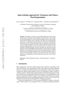 Span Labeling Approach for Vietnamese and Chinese Word Segmentation