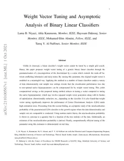 Weight Vector Tuning and Asymptotic Analysis of Binary Linear
  Classifiers