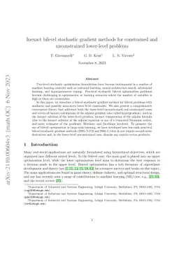 Inexact bilevel stochastic gradient methods for constrained and
  unconstrained lower-level problems