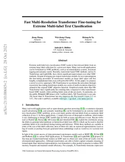 Fast Multi-Resolution Transformer Fine-tuning for Extreme Multi-label
  Text Classification