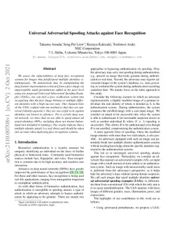 Universal Adversarial Spoofing Attacks against Face Recognition