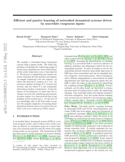 Efficient and passive learning of networked dynamical systems driven by
  non-white exogenous inputs
