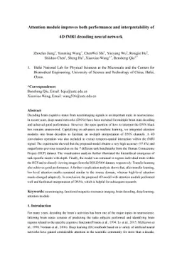 Attention module improves both performance and interpretability of 4D
  fMRI decoding neural network