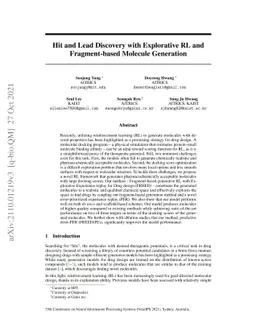 Hit and Lead Discovery with Explorative RL and Fragment-based Molecule
  Generation