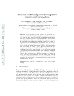 Behaviour-conditioned policies for cooperative reinforcement learning
  tasks