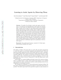 Learning to Assist Agents by Observing Them