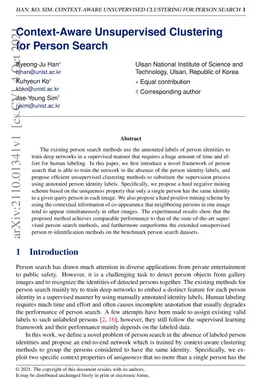 Context-Aware Unsupervised Clustering for Person Search