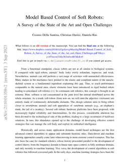 Model Based Control of Soft Robots: A Survey of the State of the Art and
  Open Challenges