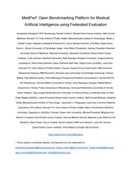 MedPerf: Open Benchmarking Platform for Medical Artificial Intelligence
  using Federated Evaluation