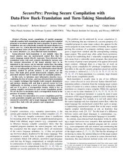 SecurePtrs: Proving Secure Compilation with Data-Flow Back-Translation
  and Turn-Taking Simulation