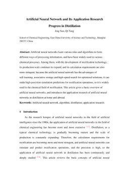 Artificial Neural Network and its Application Research Progress in
  Distillation
