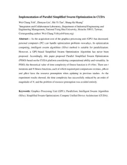 Implementation of Parallel Simplified Swarm Optimization in CUDA