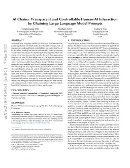 AI Chains: Transparent and Controllable Human-AI Interaction by Chaining
  Large Language Model Prompts