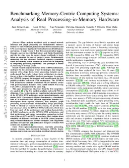Benchmarking Memory-Centric Computing Systems: Analysis of Real
  Processing-in-Memory Hardware