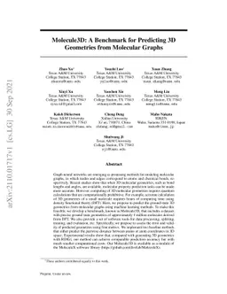 Molecule3D: A Benchmark for Predicting 3D Geometries from Molecular
  Graphs