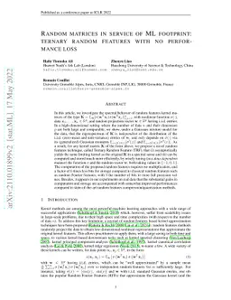 Random matrices in service of ML footprint: ternary random features with
  no performance loss