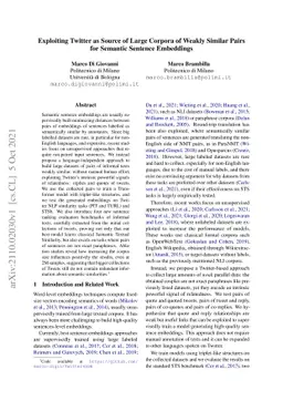 Exploiting Twitter as Source of Large Corpora of Weakly Similar Pairs
  for Semantic Sentence Embeddings