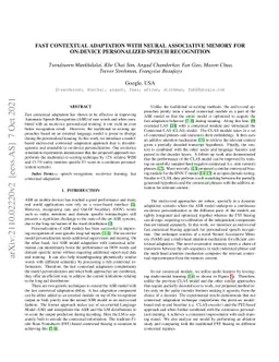 Fast Contextual Adaptation with Neural Associative Memory for On-Device
  Personalized Speech Recognition