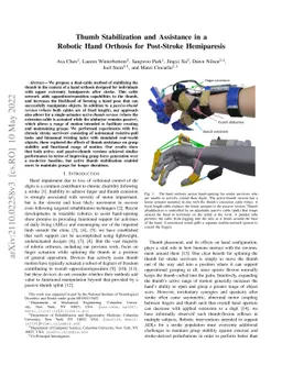 Thumb Stabilization and Assistance in a Robotic Hand Orthosis for
  Post-Stroke Hemiparesis