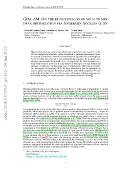 GDA-AM: On the effectiveness of solving minimax optimization via
  Anderson Acceleration