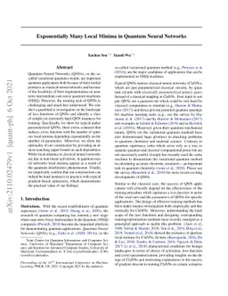 Exponentially Many Local Minima in Quantum Neural Networks