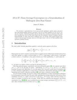 $O\left(1/T\right)$ Time-Average Convergence in a Generalization of
  Multiagent Zero-Sum Games