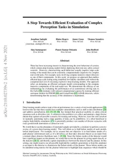 A Step Towards Efficient Evaluation of Complex Perception Tasks in
  Simulation