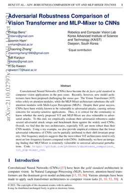 Adversarial Robustness Comparison of Vision Transformer and MLP-Mixer to
  CNNs