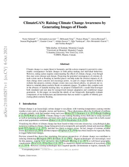 ClimateGAN: Raising Climate Change Awareness by Generating Images of
  Floods