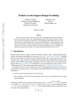 Foolish Crowds Support Benign Overfitting