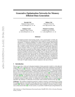Generative Optimization Networks for Memory Efficient Data Generation
