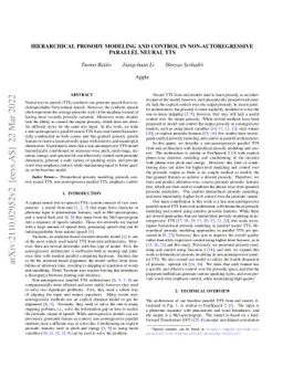 Hierarchical prosody modeling and control in non-autoregressive parallel
  neural TTS