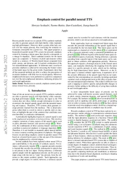 Emphasis control for parallel neural TTS