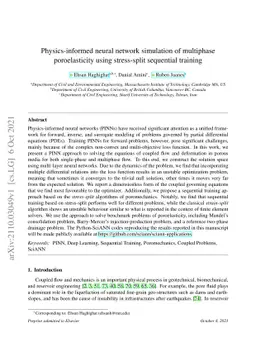 Physics-informed neural network simulation of multiphase poroelasticity
  using stress-split sequential training