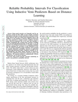 Reliable Probability Intervals For Classification Using Inductive Venn
  Predictors Based on Distance Learning