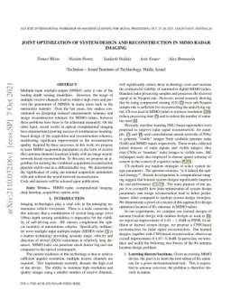 Joint optimization of system design and reconstruction in MIMO radar
  imaging