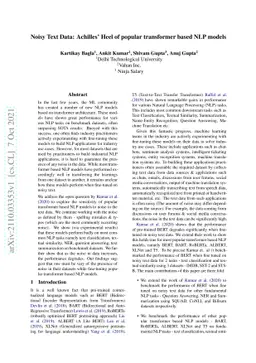 Noisy Text Data: Achilles' Heel of popular transformer based NLP models