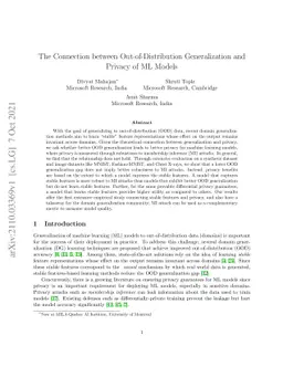 The Connection between Out-of-Distribution Generalization and Privacy of
  ML Models