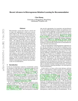 Recent Advances in Heterogeneous Relation Learning for Recommendation