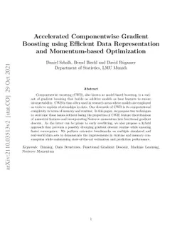 Accelerated Componentwise Gradient Boosting using Efficient Data
  Representation and Momentum-based Optimization