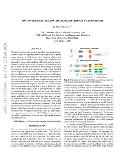 3D Unsupervised Region-Aware Registration Transformer